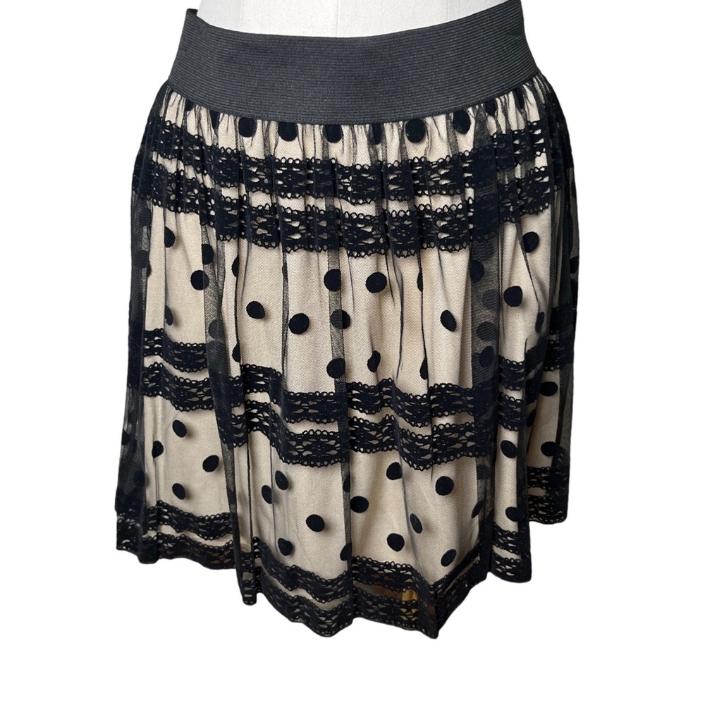 A. Byer Velvet Mesh Polka Dot Mini Skirt Black Beige L Whimsy Goth Y2K